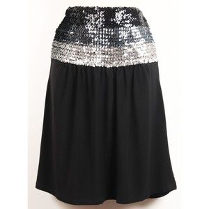 Pretty Good Brand Womens Sequined Skirt M Medium Black Stretch Bling Knee Length